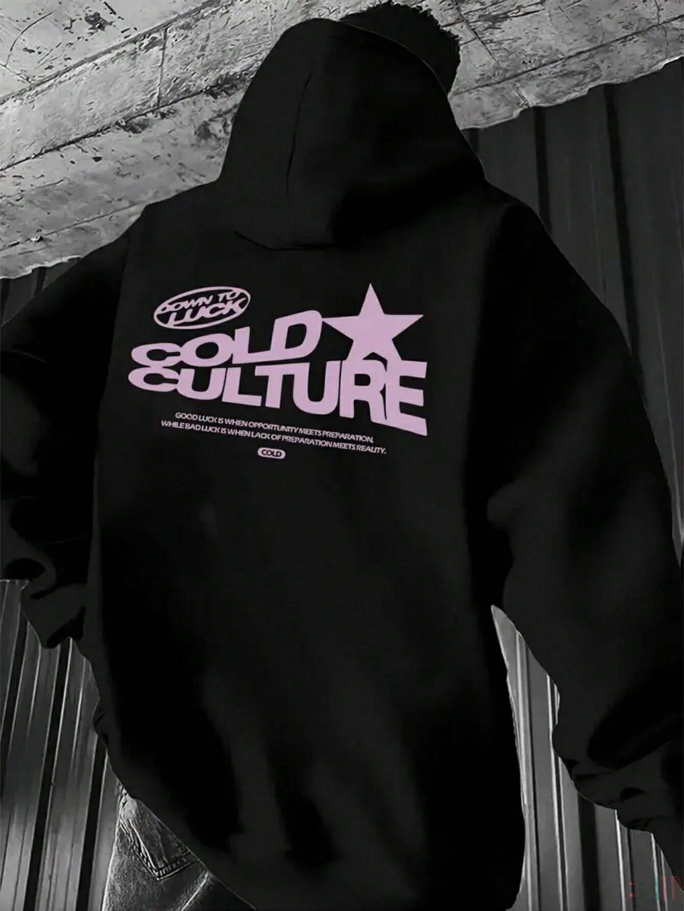 乐天商城 - 1個 メンズ レター&スター プリント ドロップショルダー 長袖 ドローストリング カジュアルパーカー ポケット付き