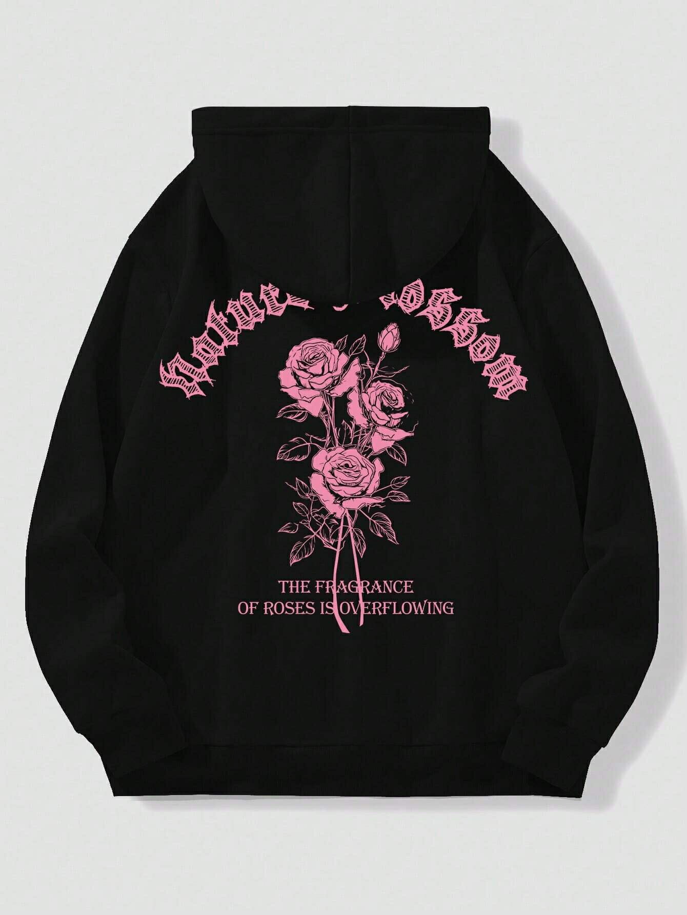 乐天商城 - 文字とフラワープリントのメンズパーカー