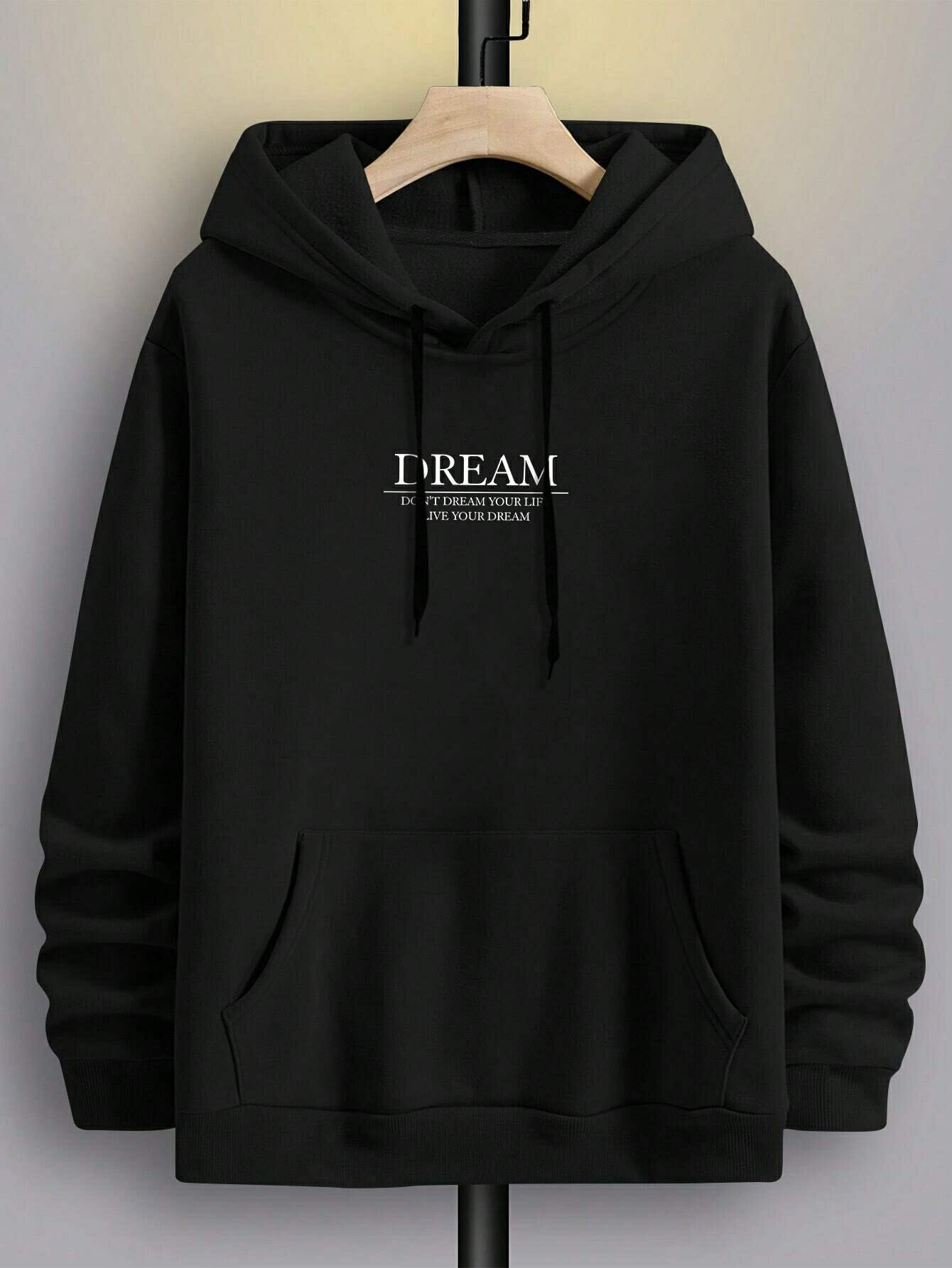 乐天商城 - ルーズフィット メンズ スローガン グラフィック ドローストリング パーカー、秋