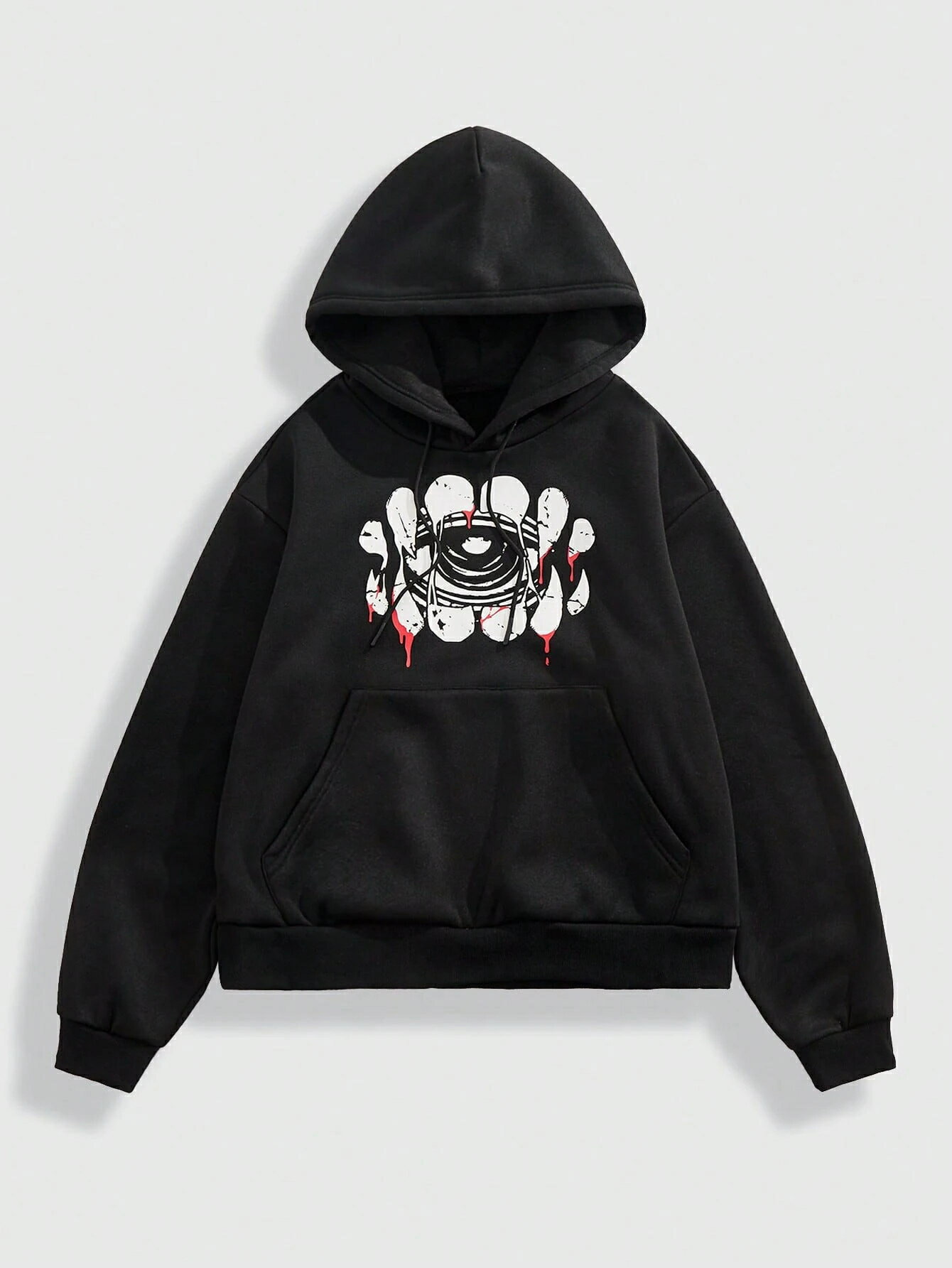 乐天商城 - メンズ ダークアイプリント 長袖パーカー ポケット付き ドローストリング