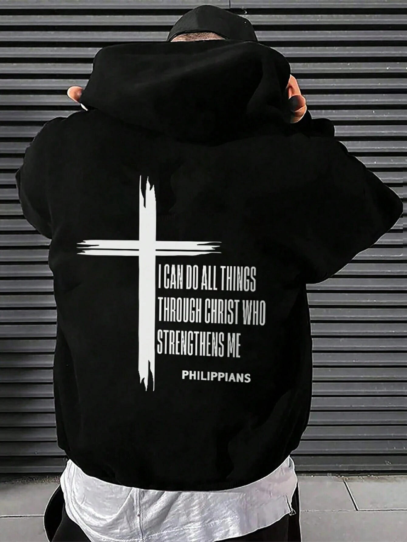 乐天商城 - メンズカジュアルストリートスタイル レター&クロス(宗教的要素)プリント長袖フーデッドスウェットシャツ ポケットなし、秋冬用