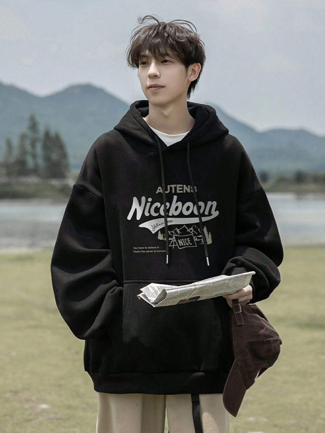 乐天商城 - 男女兼用パーカー秋服長袖パーカー　メンズ ストリートファッション カジュアルなコーディネート おもしろプリント保温快適 フード付きの衛衣 秋服メンズ 黒y2k メンズ