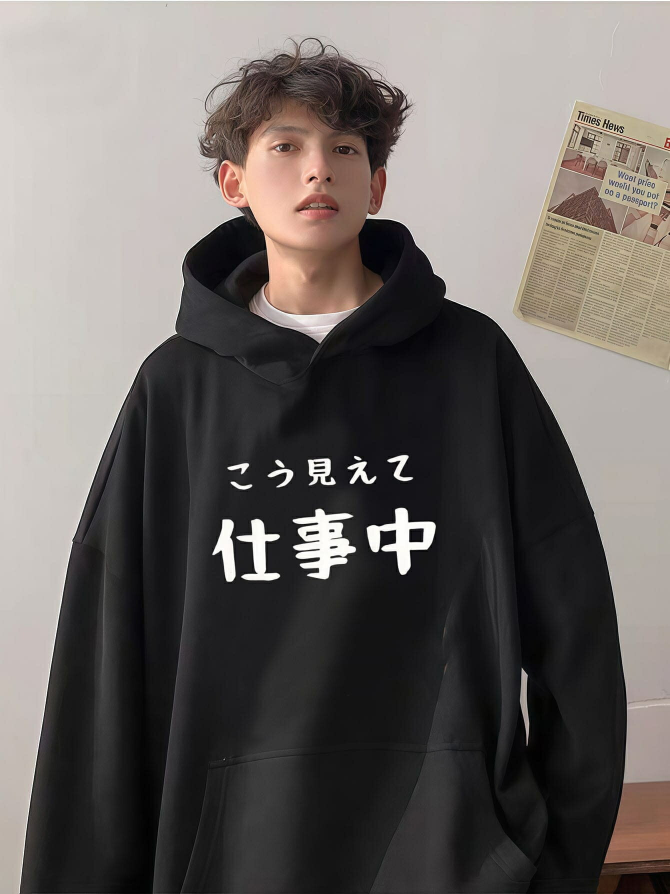 秋冬用日常休闲ごく簡単フード付きの衛衣しょうとつしょくコートはゆったりうんどう長袖おもしろプリント模様の服着(4)