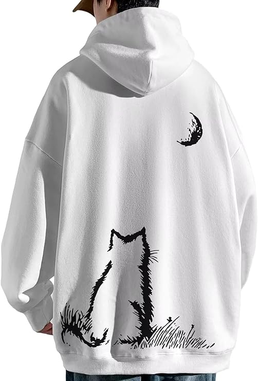 乐天商城 - パーカー メンズ 秋服 大きいサイズ 長袖 S-3XL 猫柄 ファッション カジュアル 快適 厚い 無地 ポケット付き 人気 トップス プルオーバー ゆったり 可愛い ロンt ドロップショルダー 普段着 通勤 通学 冬 春
