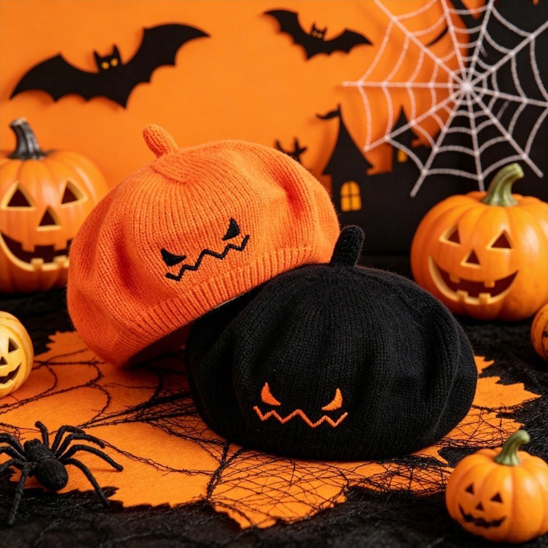ハロウィン ベレー帽 子供 キッズ ベビー ニット帽 刺繍 デビル 悪魔 かぼちゃ かわいい 秋冬 防寒 親子 お揃い 大人 メンズ レディース 仮装 コスプレ ハロウィン仮装 クリスマス プレゼント