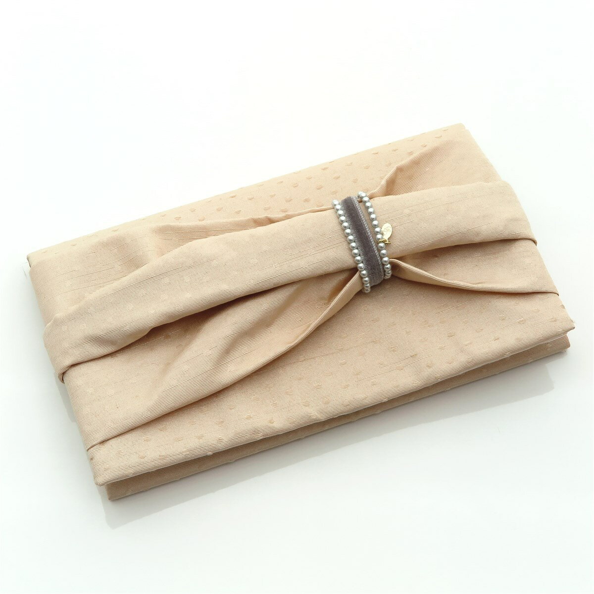 シャンタンリボンふくさ(マグホック付き) アクセントリボン袱紗ポーチ フォーマル 冠婚葬祭 パーティ 結婚式 入学式 卒業式 リボン ピンク ベージュ 慶事用