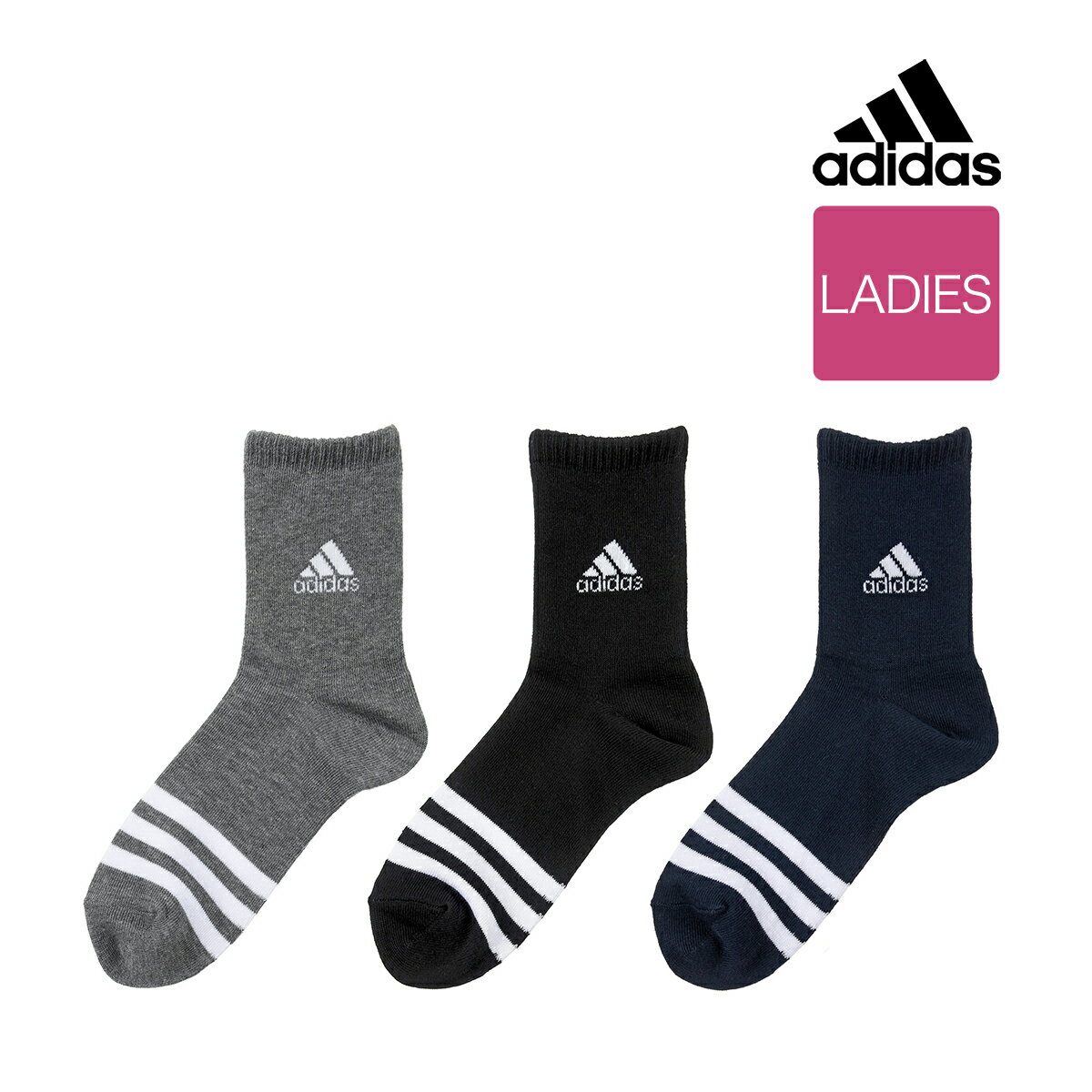 福助 公式 靴下 クルー丈 3足組 レディース adidas(アディダス) WARM 無地 ワンポイント 足首パイル 断風 ワイドヒール つま先かかと補強 3234-14L婦人 女性 フクスケ fukuske