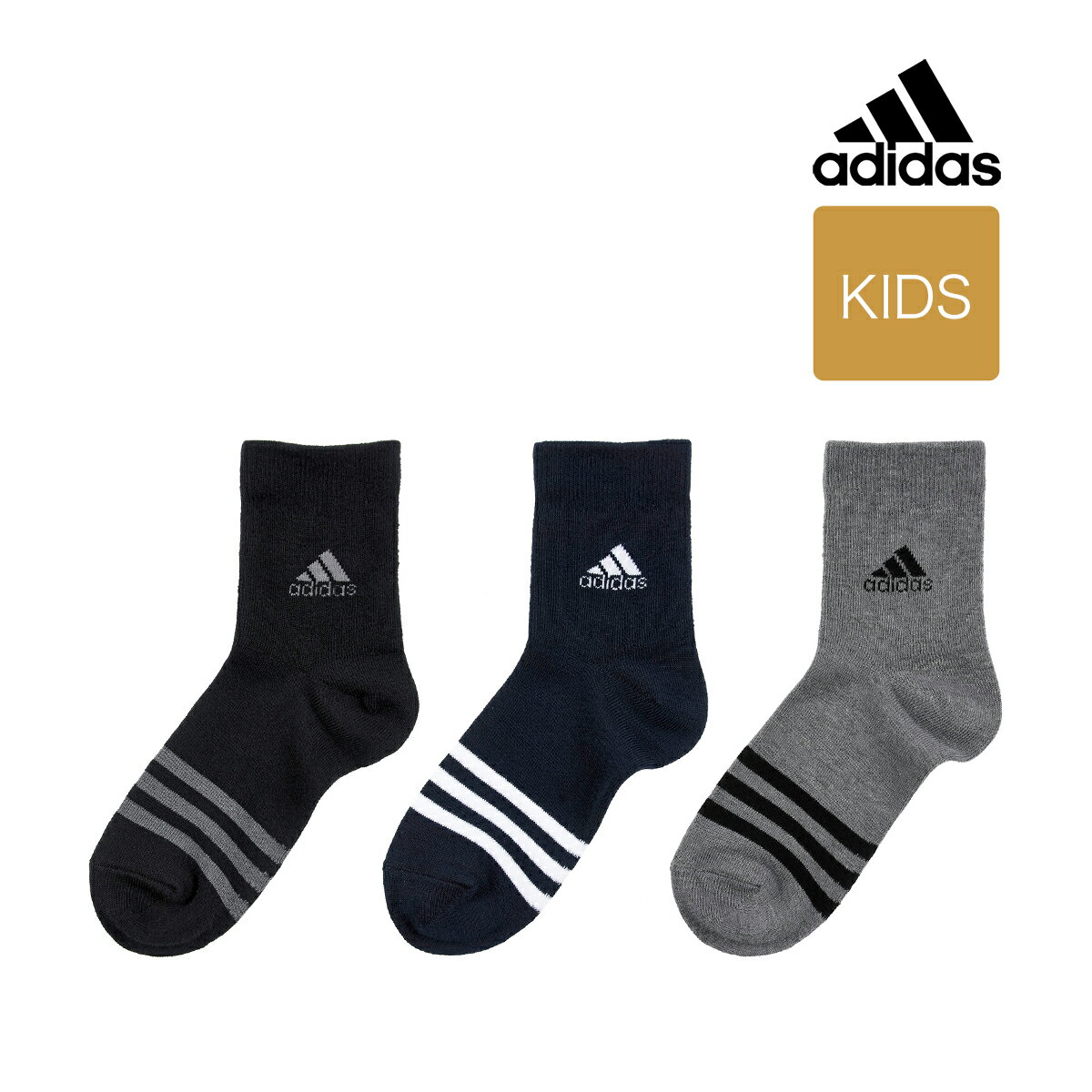 福助 公式 靴下 クルー丈 3足組 キッズ adidas(アディダス) WARM ワンポイントロゴ・甲3本ライン 防風レッグパイル 123-23S5子供 フクスケ fukuske