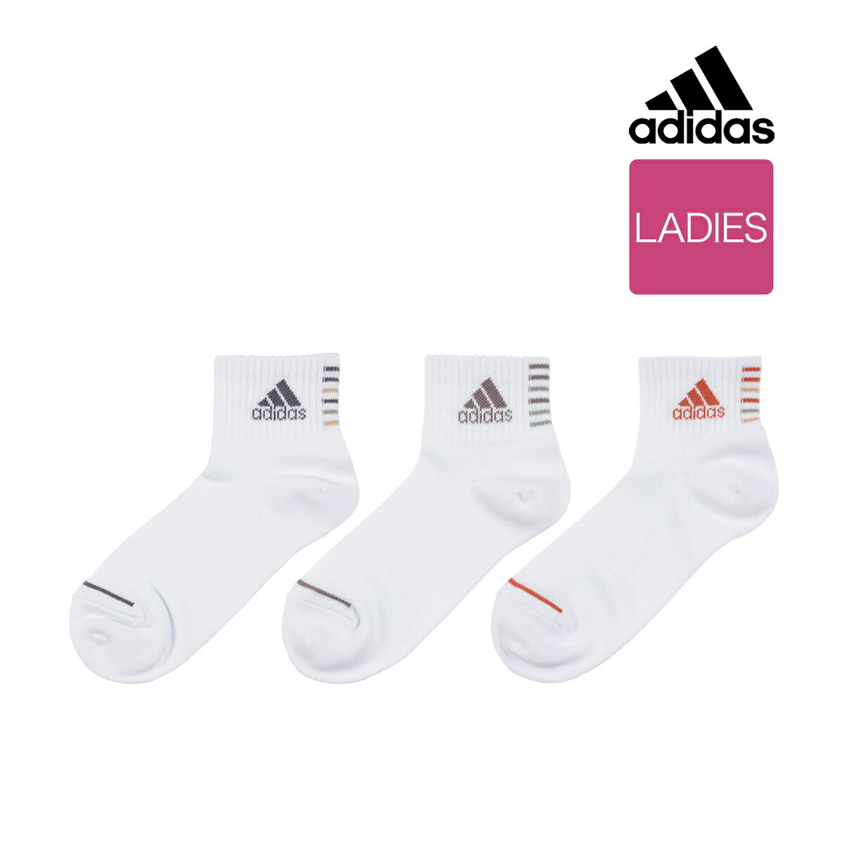 ADIDAS(アディダス) ： Deo ライン ワンポイント ソックス ショート丈 3足組 甲メッシュ(3134-06M) 婦人 女性 レディースフクスケ fukuske 福助 公式