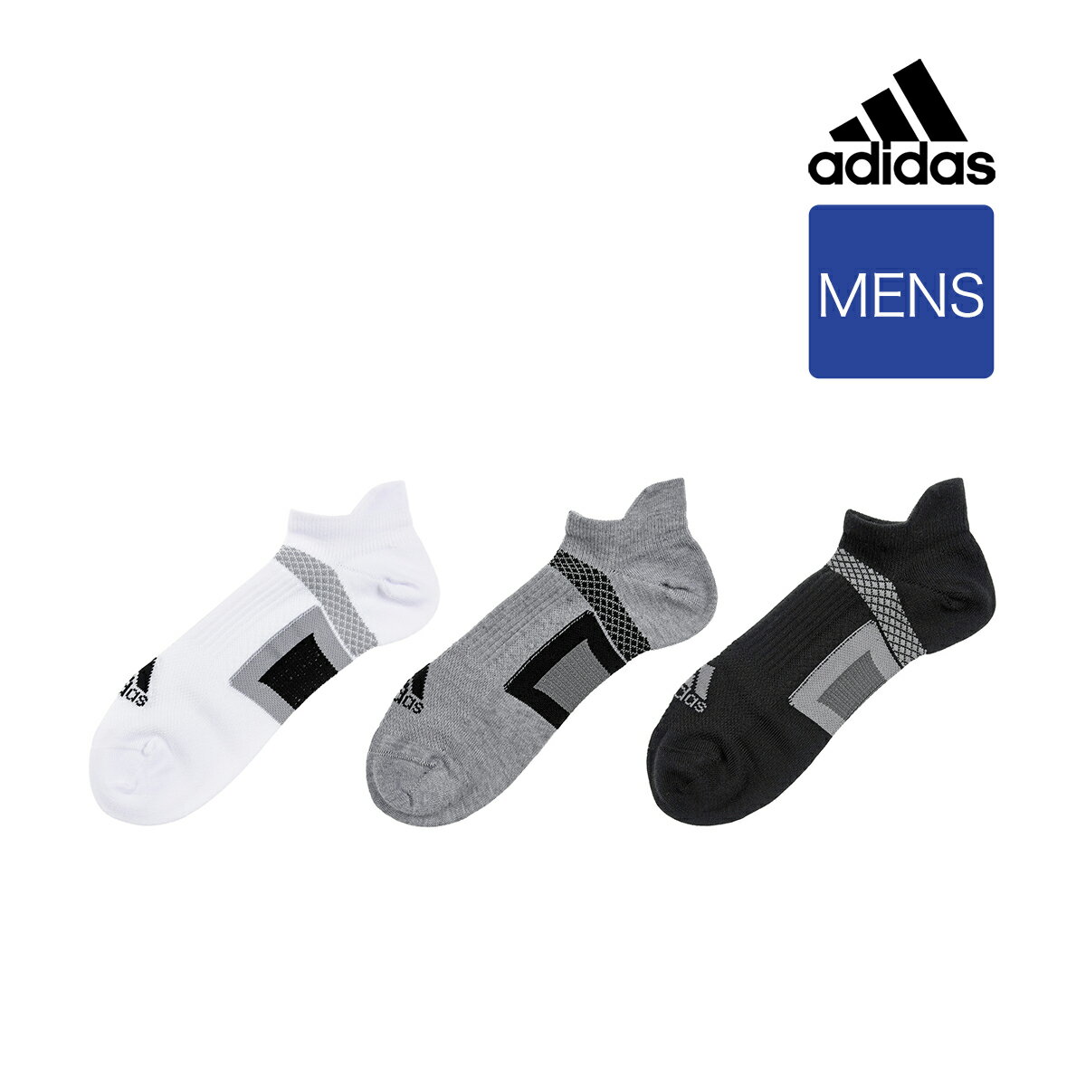 ADIDAS(アディダス) ： DRY TAPING ワンポイント ソックス スニーカー丈 3足組 甲メッシュ(06E48W) 紳士 男性 メンズ 靴下 フクスケ fukuske 福助 公式