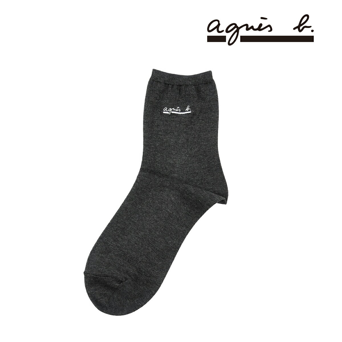福助 【agnes b.】 靴下 無地 ワンポイント 片面ロゴ刺しゅう クルー丈 刺しゅう(3344-007) 婦人 女性 レディース フクスケ fukuske ふくすけのサムネイル