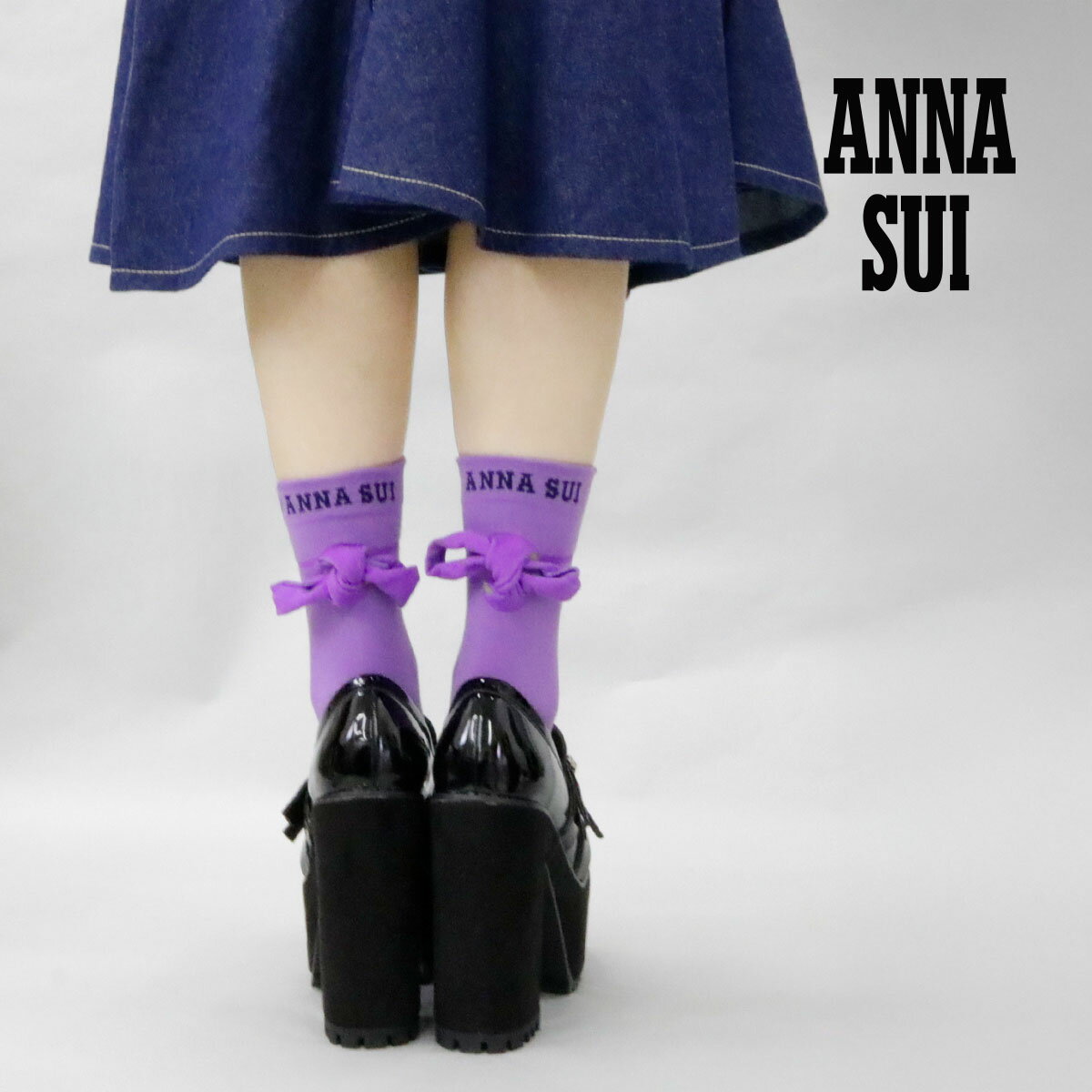 Rakuten - ANNA SUI(アナ スイ) 靴下 無地 ワンポイント リボン クルー丈 日本製 (3136-406)