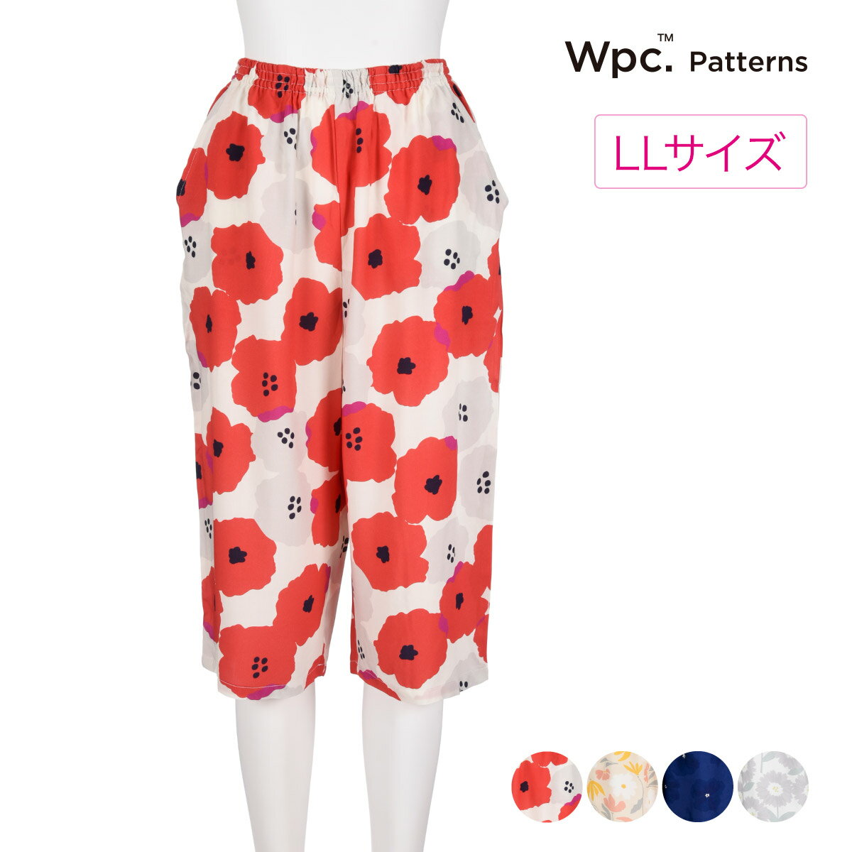 Wpc.Patterns ステテコ ピオニ ポルク ペールブロッサム 水彩フラワー 7分丈 レーヨン100％ 接触冷感 両サイドポケット付き LLサイズ (WP-4002)
