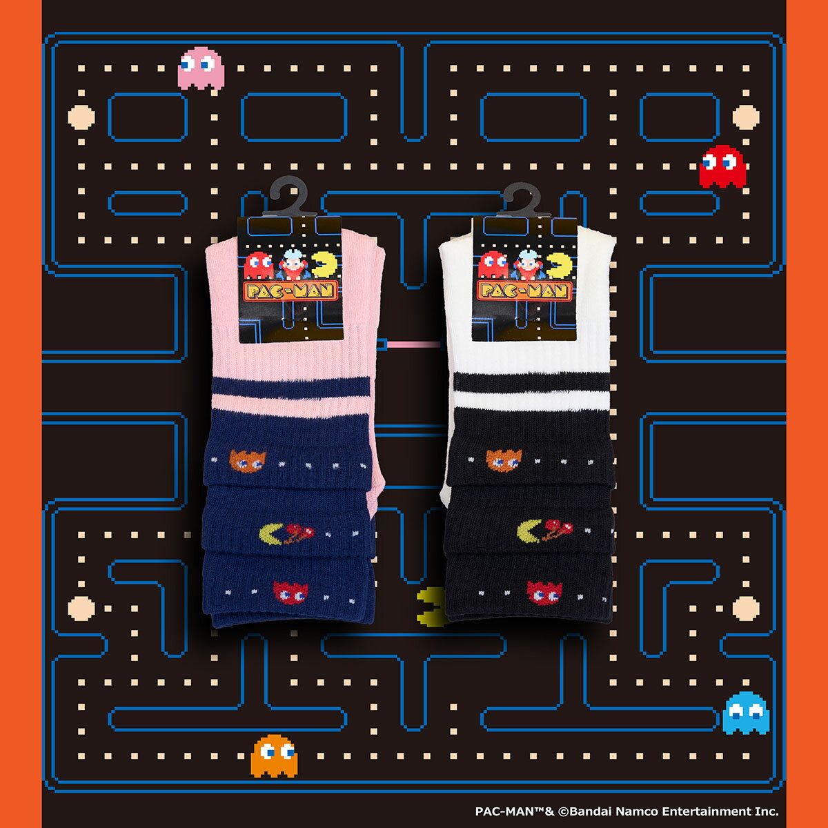 Rakuten - PAC MAN(パックマン) 靴下 ゲーム柄 3段 クルー丈 足底パイル (2F102)