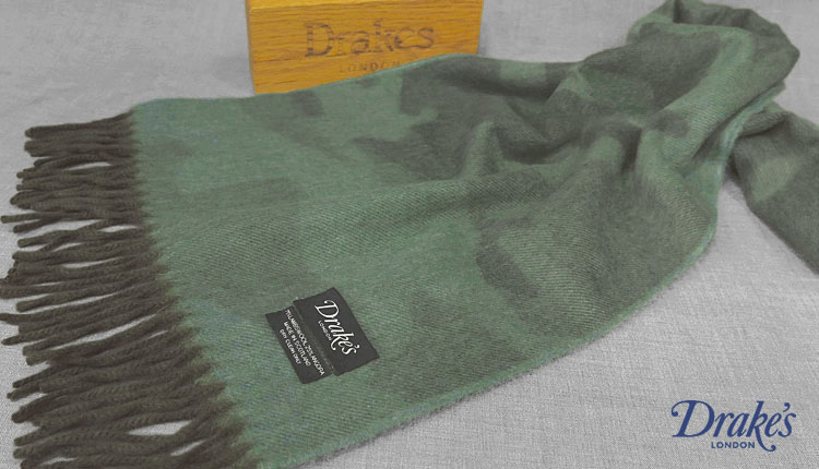 [ 日本正規代理店商品 ]DRAKE'S / ドレイクス マフラー ( ミントブルー系カモフラージュ ) ラムウール ..
