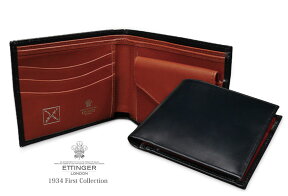 [ETTINGER社公認正規販売店]ETTINGER / エッティンガー ● 1934 ファーストコレクション BILLFOLD●002カード＆コインパース141JR メンズ/レザー/二つ折り財布/コインケース/ カード入れ/ネイビー×ダークタン