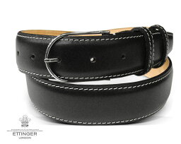 エッティンガー ビジネスベルト（メンズ） [ETTINGER社公認正規販売店]ETTINGER / エッティンガーET57/BK ■●SLIM BUCKLE BELT オフホワイトステッチ ( 幅広タイプ ) ブラック ( ダブルループ )