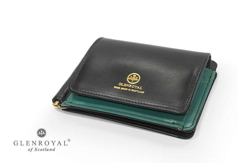 【日本正規輸入代理店商品+メーカー3ヶ月保証あり】グレンロイヤル / GLENROYAL ●MONEY CLIP WITH POCKET 二つ折り革財布 ( マネークリップウォレット/ブライドル ) 03-6164 ●062 [ NEW BLACK×SAGE ] ( 完全別注商品 ) 2