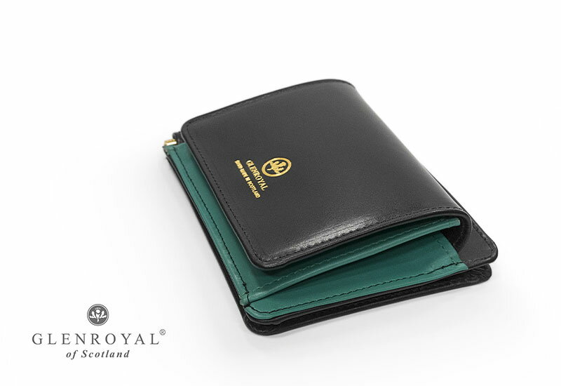 【日本正規輸入代理店商品+メーカー3ヶ月保証あり】グレンロイヤル / GLENROYAL ●MONEY CLIP WITH POCKET 二つ折り革財布 ( マネークリップウォレット/ブライドル ) 03-6164 ●062 [ NEW BLACK×SAGE ] ( 完全別注商品 ) 3