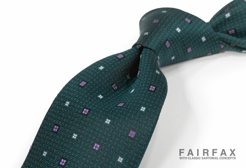 【 FAIRFAX / フェアファクス 】小紋 ●グリーン×ダークターコイズ織り地にパープル×オフホワイトの小紋タイ/ ネクタイ ( FAK-1688 ) 【楽ギフ_包装】
