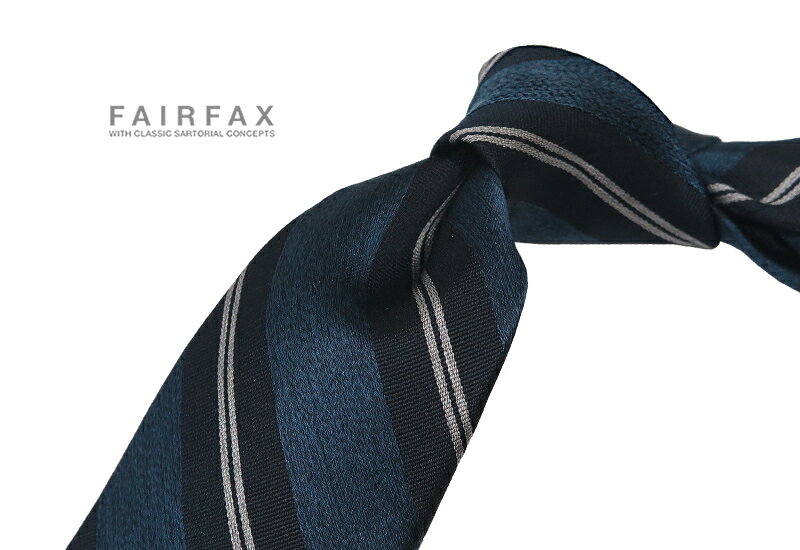 ■TRAD SALE！【 FAIRFAX / フェアファクス 】杢調ネイビー地に濃紺×オフホワイトのストライプ柄ネクタイ ( レジメンタルネクタイ ) ( FAS-2005 ) 【楽ギフ_包装】