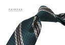 ■TRAD SALE!【 FAIRFAX / フェアファクス 】ターコイズ×濃紺の織り柄地にブラウン系×オフホワイト×サックスのストライプ柄ネクタイ ( レジメ...