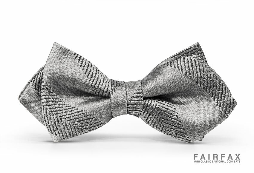 Plain - [ FAIRFAX / フェアファクス ]/蝶ネクタイ(サテン調シルバーグレーのヘリンボーン織り柄) ( バタフライ ・ タイ ） butt-194(フォーマルアイテム )