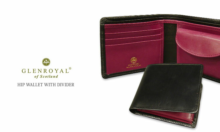 【日本正規輸入代理店商品+メーカー3ヶ月保証あり】グレンロイヤル / GLENROYAL ●BORDEAUX COLLECTION ●041 HIP WALLET WITH DIVIDER 二つ折り/革/財布/ブラック×ボルドー ( 03-6171 )