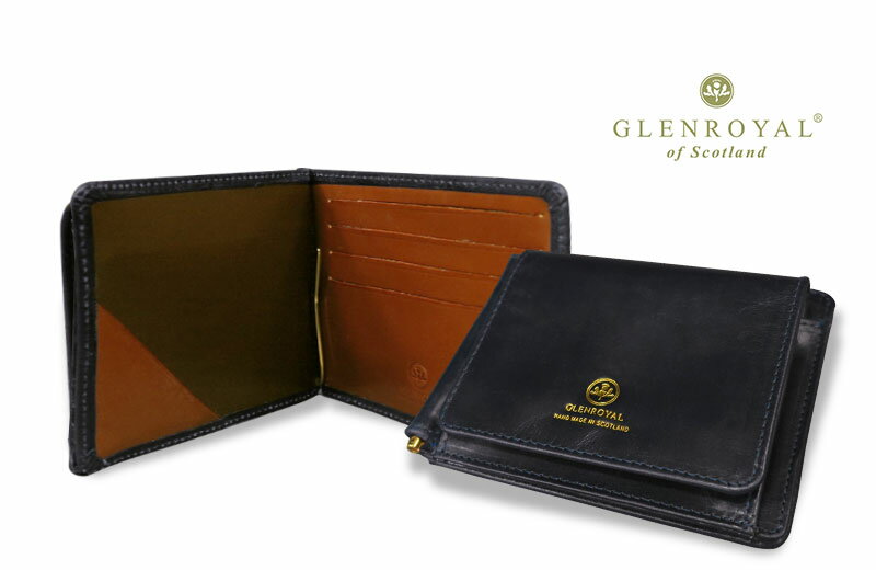 【日本正規輸入代理店商品+メーカー3ヶ月保証あり】グレンロイヤル / GLENROYAL ●MONEY CLIP WITH POCKET 二つ折り革財布 ( マネークリップウォレット/ブライドル ) 03-6164 ●005 [ DARK BLUE×OXFORD TAN ] ( 完全別注商品 )