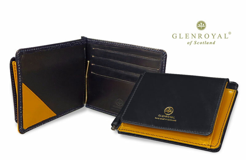 【日本正規輸入代理店商品+メーカー3ヶ月保証あり】グレンロイヤル / GLENROYAL ●MONEY CLIP WITH POCKET 二つ折り革財布 ( マネークリップウォレット/ブライドル ) 03-6164 ●012 [ DK.BLUE×GOLD ] ( 完全別注商品 )