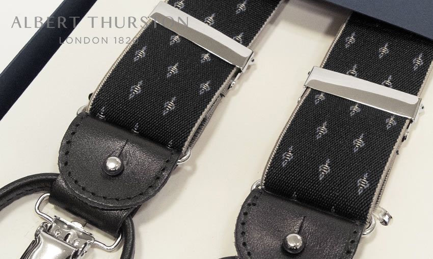 【日本正規輸入代理店商品】[ ALBERT THURSTON / アルバートサーストン サスペンダー ] 帯幅35mm / サスペンダー ( ブラック地にグレー系小紋柄 ) ALG-79 ( メンズ ) 【楽ギフ_包装】【あす楽対応】