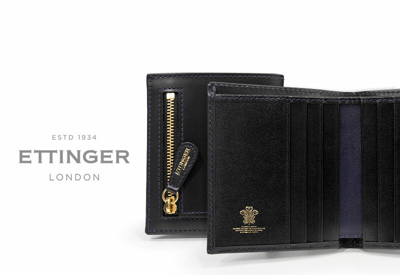 エッティンガー [ETTINGER社公認正規販売店]●003 ETTINGER / エッティンガー BLACK-PURPLE EURO COLLECTION MINI WALLET 6C / C & ZIP POCKET小銭入れ付きニつ折りミニウォレット BH975BEJブラック×パープルユーロ コレクション