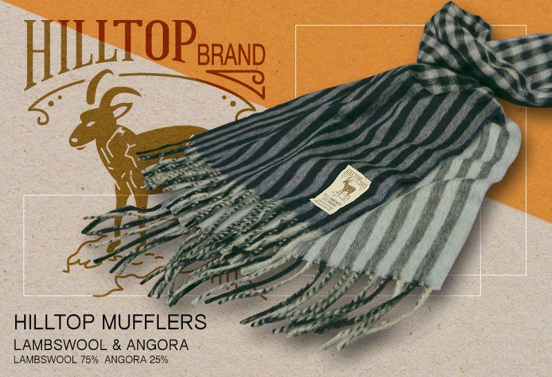 HILLTOP / ヒルトップ マフラー LAMBSWOOL & ANGORA MUFFLERS FAH 01926 A2 NAVY LT.DENIM ( 濃紺系チェック / ストライプ ) 【楽ギフ_包装】