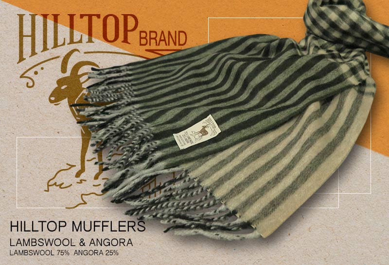 HILLTOP / ヒルトップ マフラー LAMBSWOOL & ANGORA MUFFLERS FAH 01926 A5 COAL STONE ( ダークオリーブ系チェック / ストライプ ) 【楽ギフ_包装】