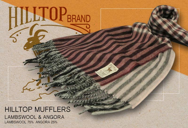 HILLTOP / ヒルトップ マフラー LAMBSWOOL & ANGORA MUFFLERS FAH 01926 A6 MORELLO BLUSH ( ボルドー系チェック / ストライプ ) 【楽ギフ_包装】