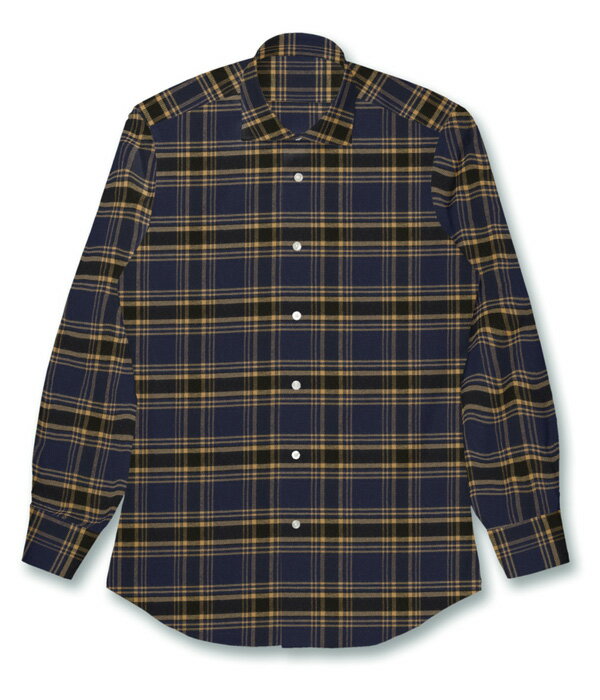 オリジナルオーダーシャツ●FM12937［Organic Cotton］オーガニックコットン ［Vintage Flannel］ビンテージフランネル 起毛チェックネイビー×イエローオーカーのチェック柄20番手単糸x20番手単糸 100%Cotton