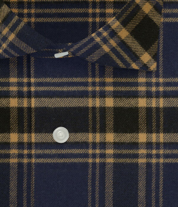 オリジナルオーダーシャツ●FM12937［Organic Cotton］オーガニックコットン ［Vintage Flannel］ビンテージフランネル 起毛チェックネイビー×イエローオーカーのチェック柄20番手単糸x20番手単糸 100%Cotton