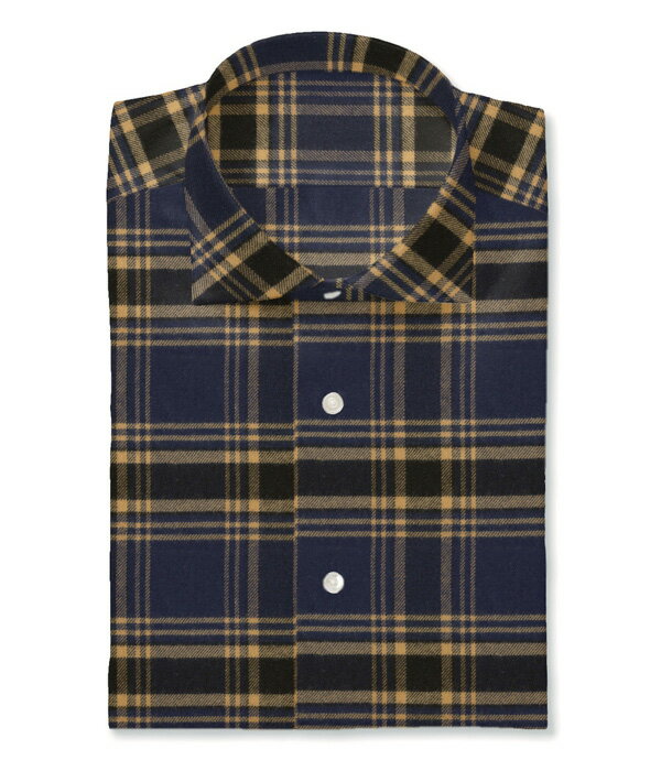 オリジナルオーダーシャツ●FM12937［Organic Cotton］オーガニックコットン ［Vintage Flannel］ビンテージフランネル 起毛チェックネイビー×イエローオーカーのチェック柄20番手単糸x20番手単糸 100%Cotton