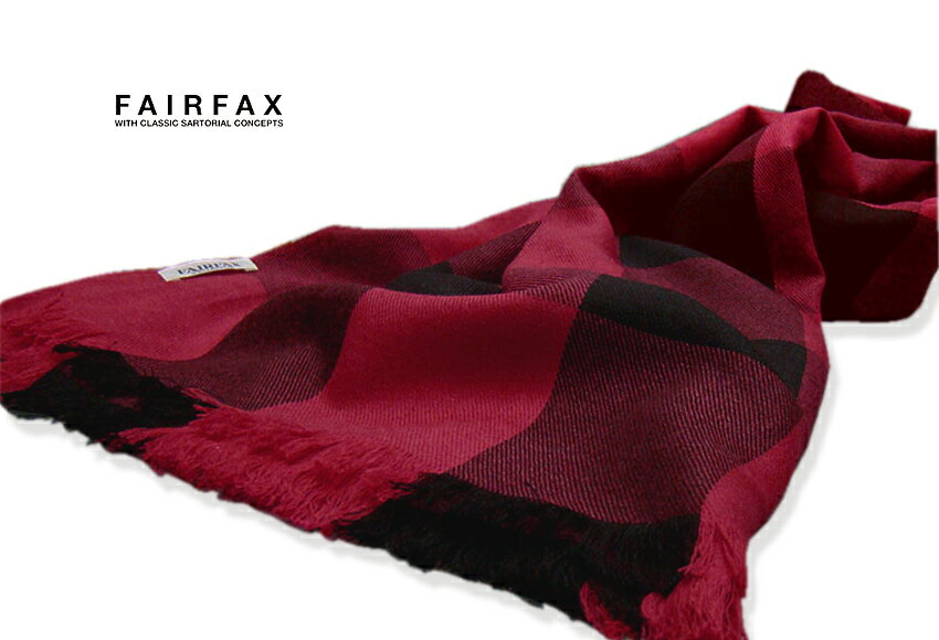 ★■【プライスオフコーナー】 【FAIRFAX/フェアファクス】マフラー(レッド×ブラックのブロックチェック)(POF-66)　BVW