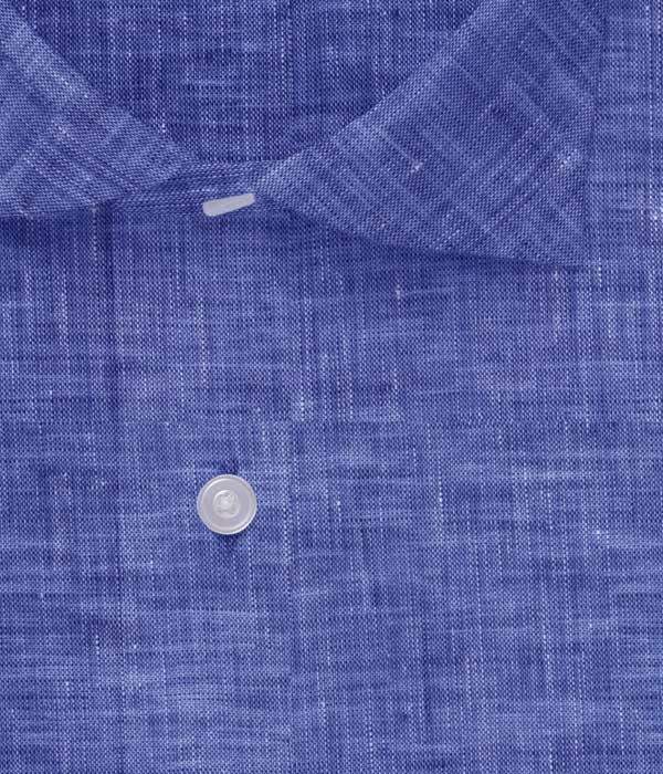オリジナルオーダーシャツ FM87053 Albini アルビニネイビー無地 平織りリネン 麻100% イタリア製生地 / Fabric in Italy