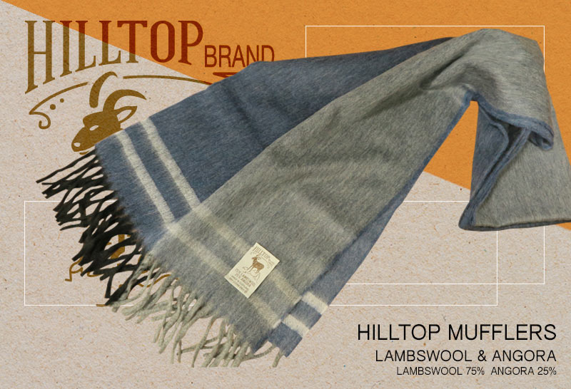 HILLTOP / ヒルトップ マフラー LAMBSWOOL & ANGORA MUFFLERS FAH 03682 DENIM ICEBERG ( インディゴ×ライトグレー切り替えにオフホワイトボーダー ) 【楽ギフ_包装】