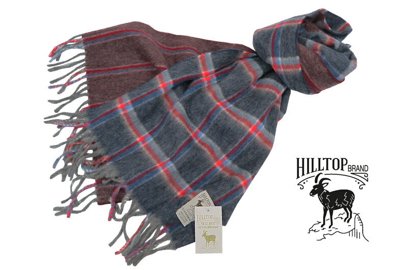 HILLTOP / ヒルトップ マフラー Lambswool MUFFLERS ( ネイビーとワインレッド地のチェック、ストライプ柄柄)FAH03131A6BlueWine【楽ギフ_包装】