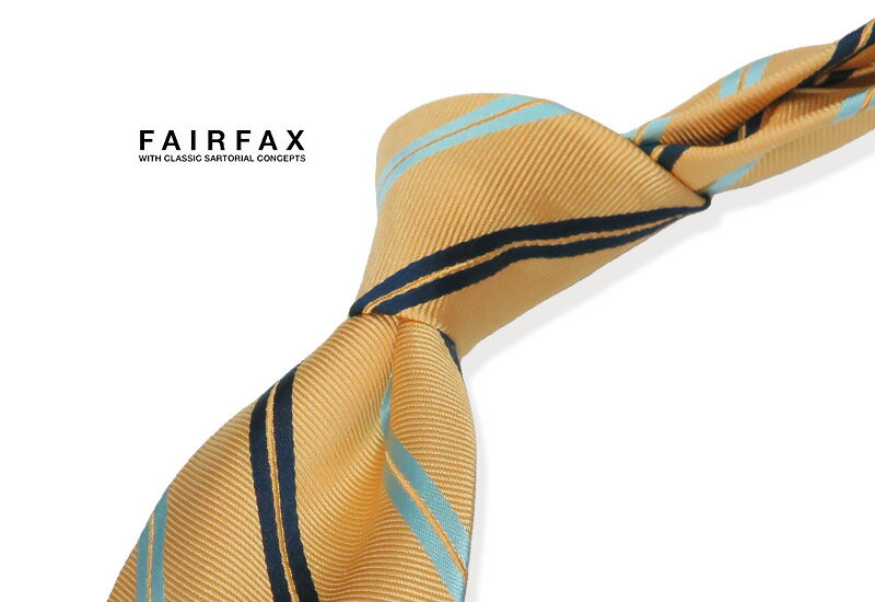 【 FAIRFAX / フェアファクス 】イエロー地にサックスブルー×ネイビーのストライプ柄ネクタイ ( レジメンタルネクタイ ) ●( FAS-1475 ) 【楽ギフ_包装】