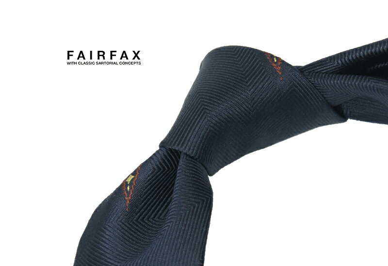 【 FAIRFAX / フェアファクス 】小紋 ●濃紺のヘリンボーン地にブラウン×レモンイエローのペイズリー小..