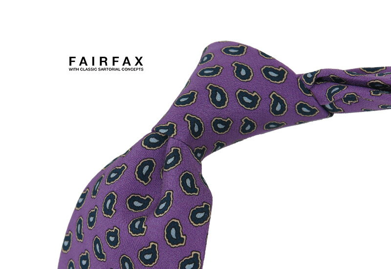 【 FAIRFAX / フェアファクス 】小紋 ●パープル地に濃紺×サックスブルー×ベージュのペイズリー柄プリント小紋タイ/ プリントネクタイ ( FAK-1550 ) 【楽ギフ_包装】