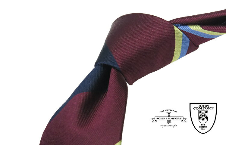 JOHN COMFORT / ジョン・コンフォート ストライプタイ / レジメンタルネクタイ ( JCS-106 )●ワイン地に..