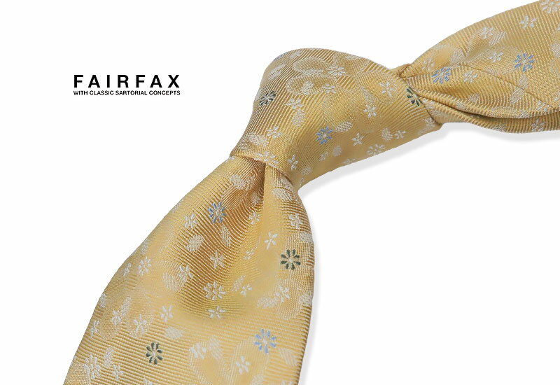 【 FAIRFAX / フェアファクス 】小紋 ●レモンイエロー地にオフホワイト×サックスブルー×オリーブグリー..