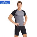 スイムウェア 水着上下セット メンズ 半袖+ハーフパンツ フィットネスウエア トレンカセット 紫外線カット 日焼け防止ラッシュガード 水陸両用 UVカット Tシ...