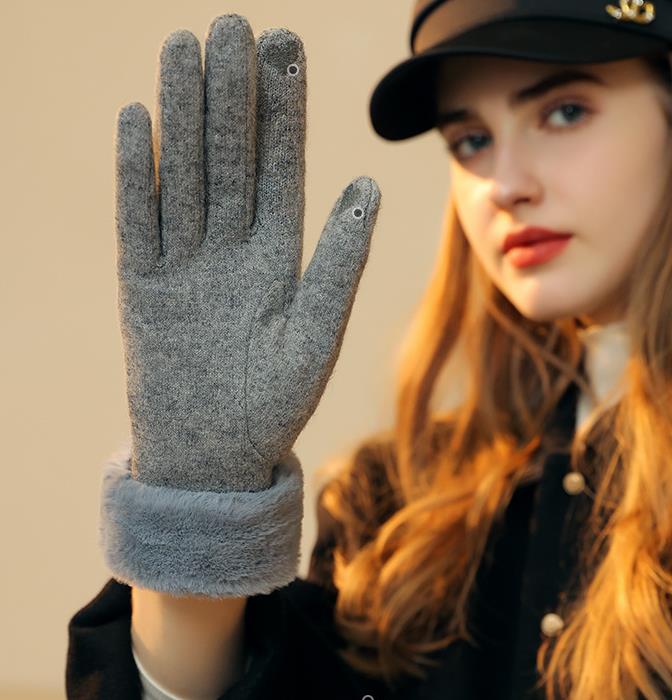 手袋 グローブ レディース ウール 裏起毛 スマホ対応 全指 4色 フリーサイズ ウールグローブ メルトン自転車 運転用 革手袋 衝撃吸収 冬用 タッチ機能 バイク手袋 女用 送料無料 2