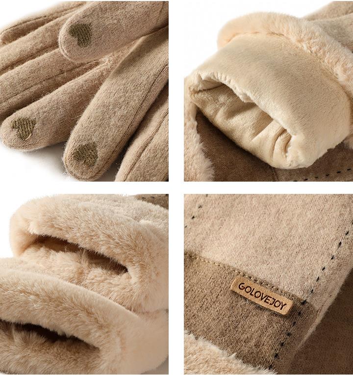 手袋 グローブ レディース ウール 裏起毛 スマホ対応 全指 4色 フリーサイズ ウールグローブ メルトン自転車 運転用 革手袋 衝撃吸収 冬用 タッチ機能 バイク手袋 女用 送料無料 3